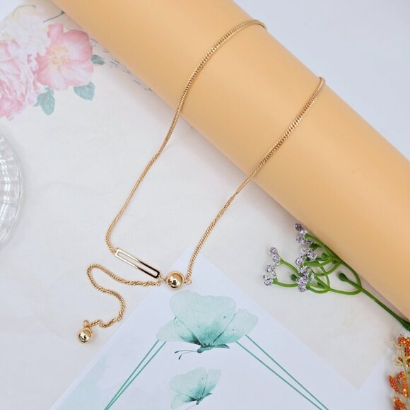 Modern Rose Gold Chain Necklace with Bar Accent, 17.7 Inch Design, XPNL0027 - Picture 5 of 12